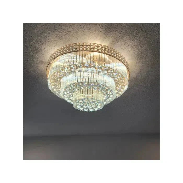 Extra Large Three Layers Round Luxury Flush Mounted Crystal Chandelier for Living Room - Blushlighting