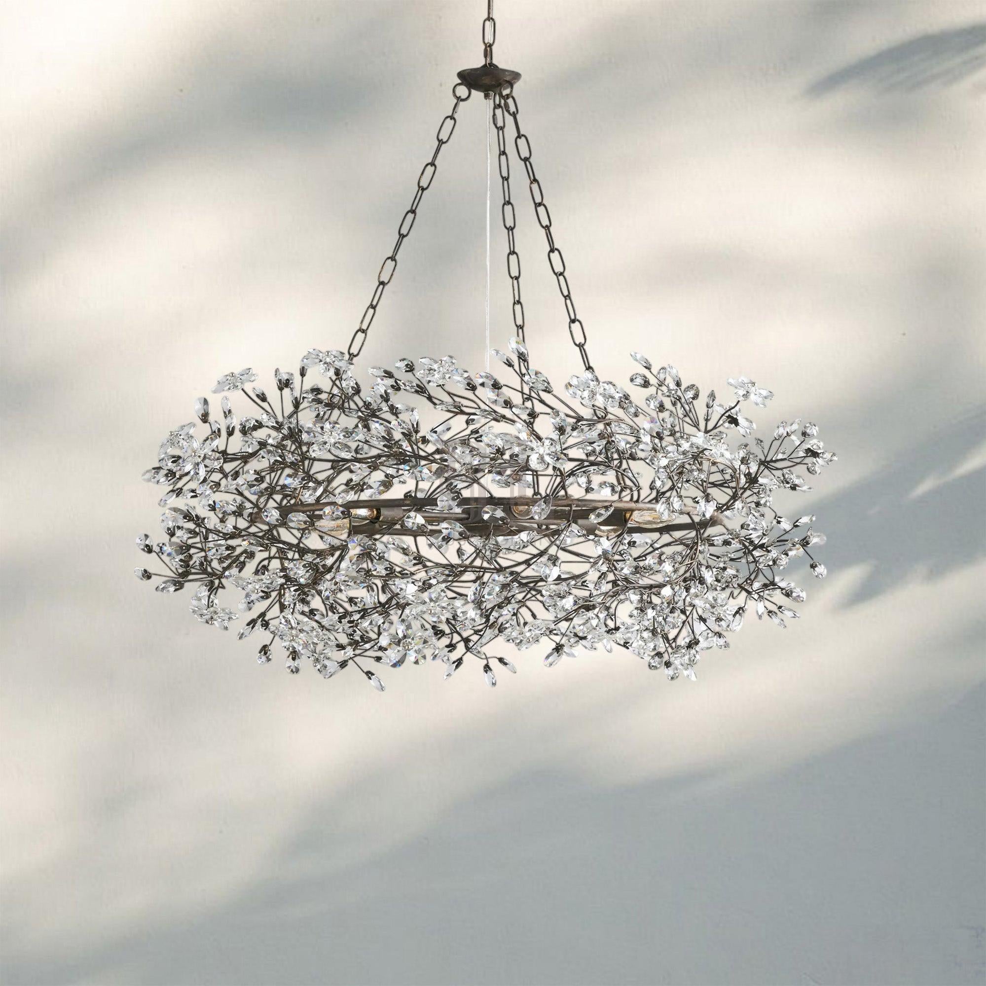 Fiore Crown Crystal Branch Chandelier 39" 48" 60“-Bronze-39"-