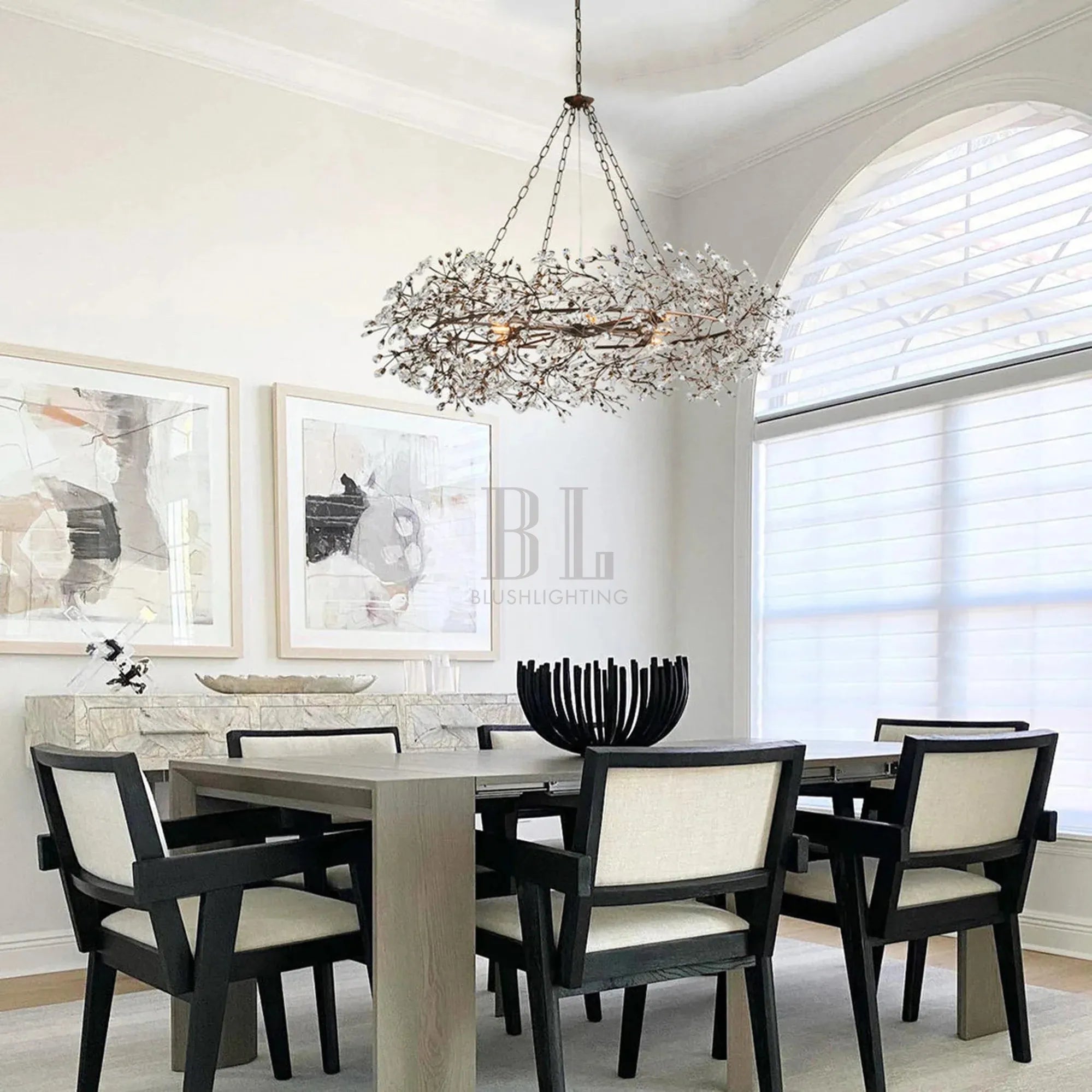 Fiore Crown Crystal Branch Chandelier 39" 48" 60“-Bronze-48"-Blushlighting