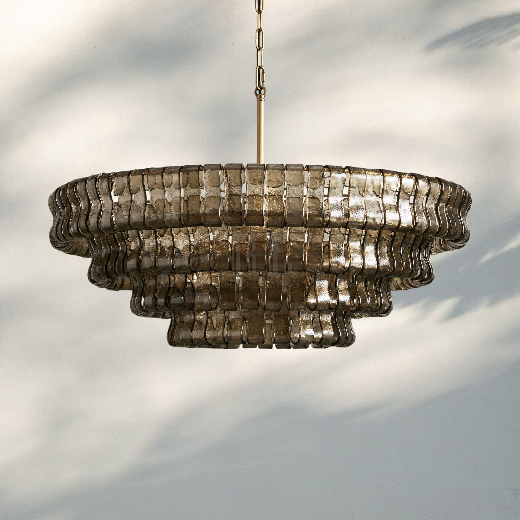 Ghiacio Glass Round Chandelier 24" 36" 48" 60"-4-Tier 36"-Brass-Smoke