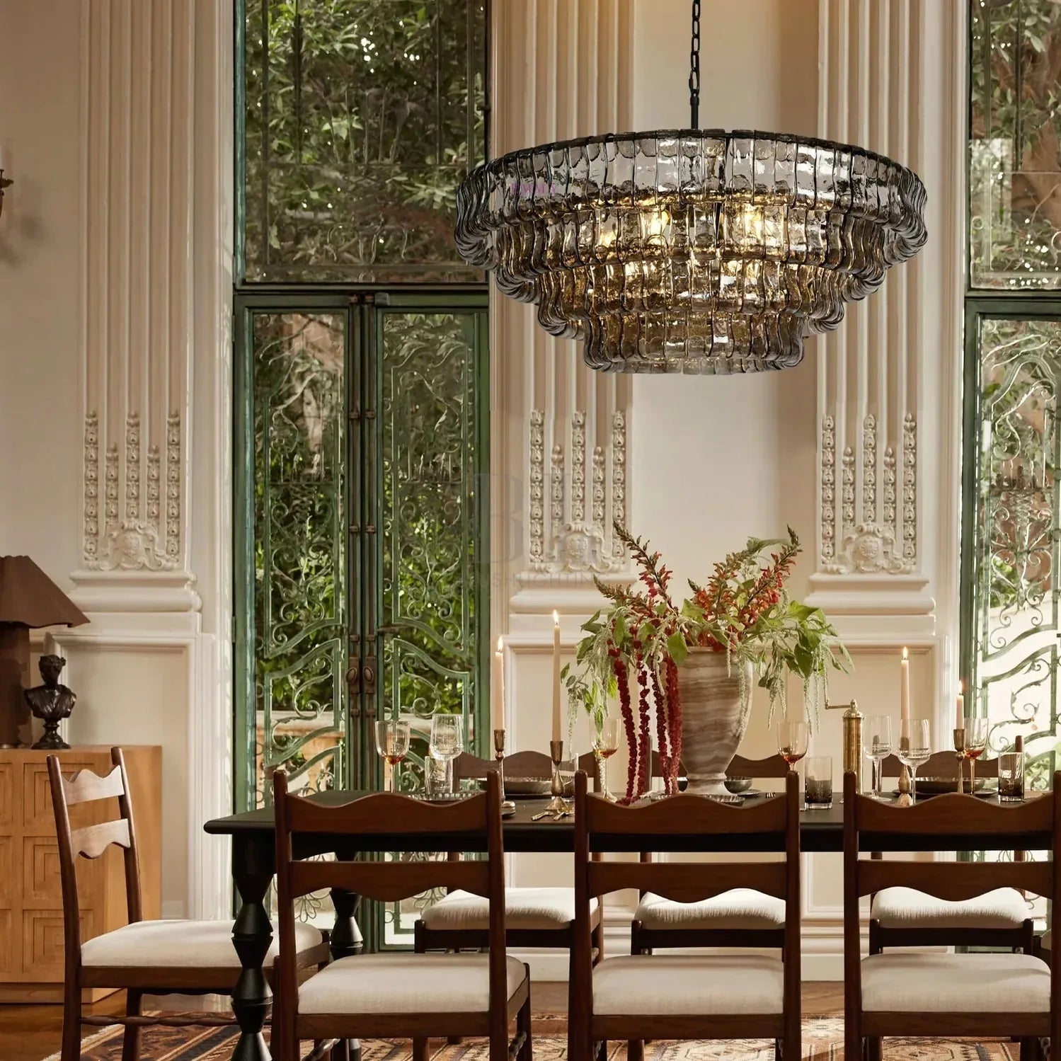 Ghiacio Glass Round Chandelier 24" 36" 48" 60"-3-Tier 24"-Bronze-Smoke