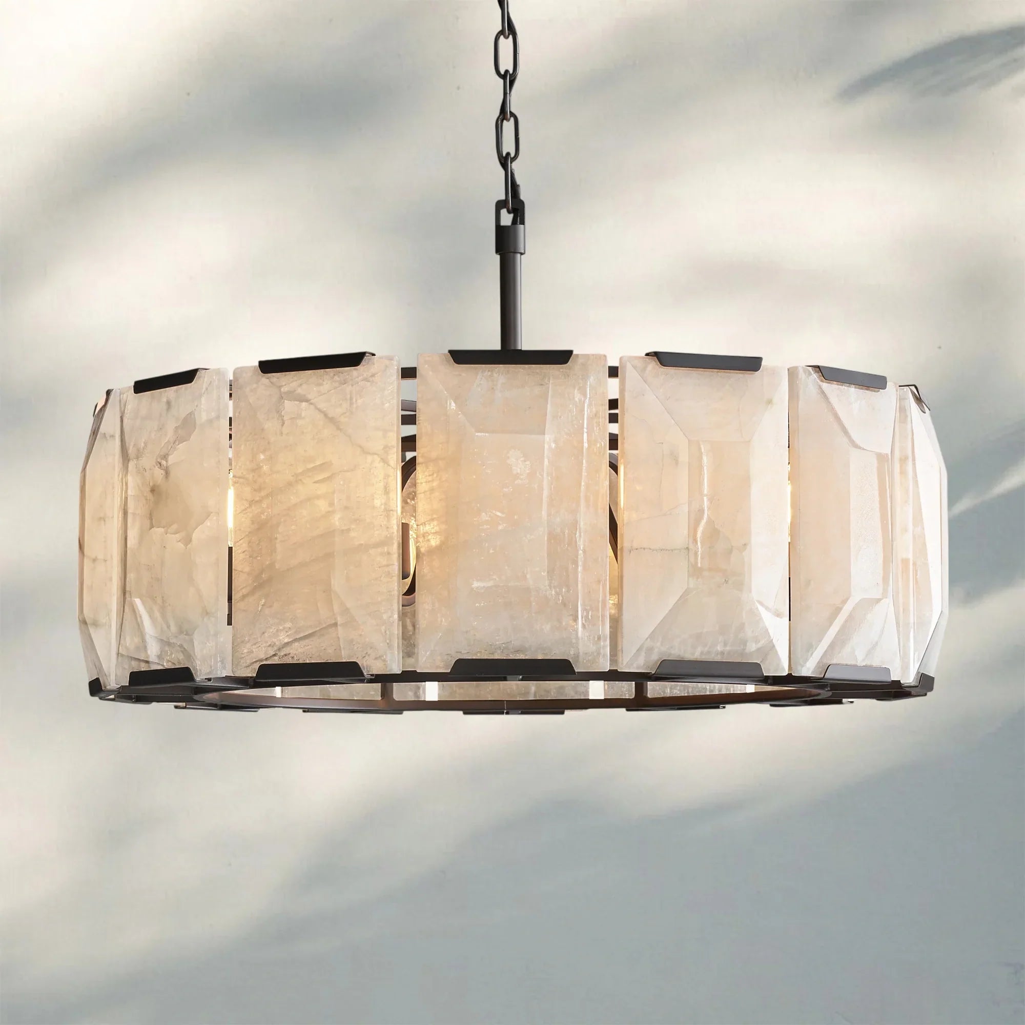 Herlow Calcite Round Chandelier-31'' 7-Light-Matte Black-