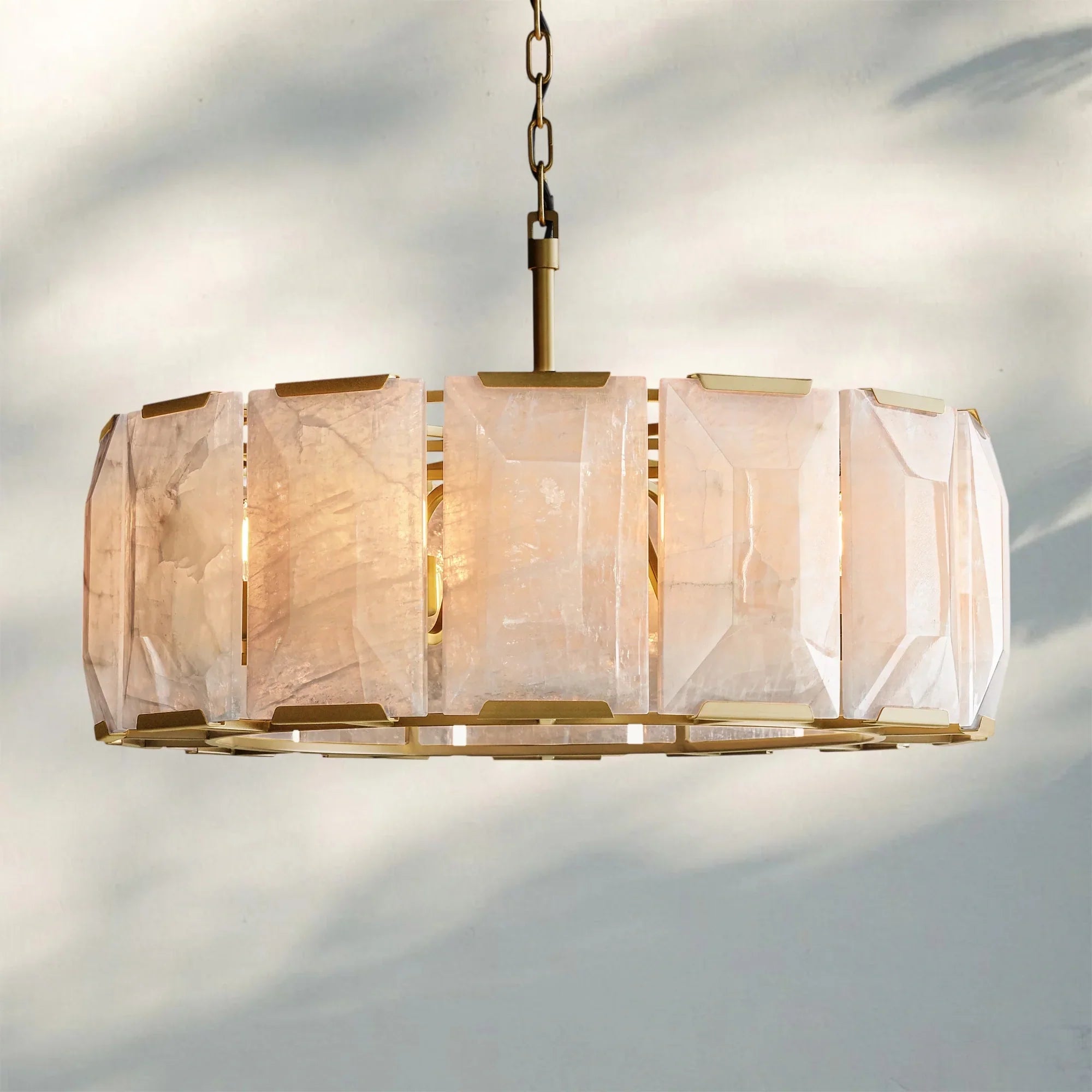 Herlow Calcite Round Chandelier-31'' 7-Light-Lacquered Brass-