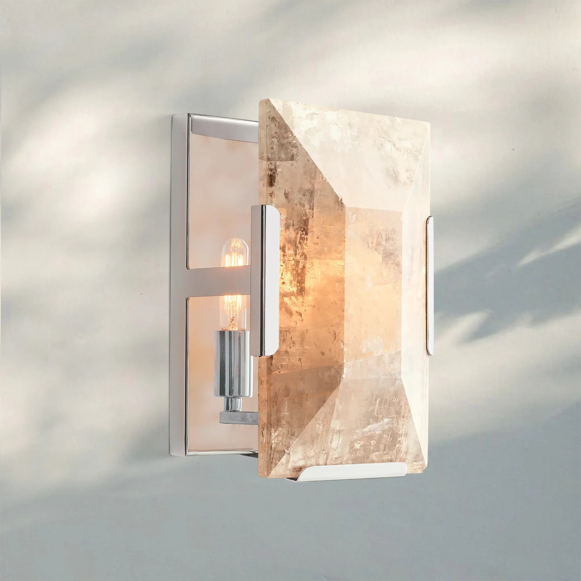 Herlow Calcite Short Wall Sconce-Polished Stainless Steel-