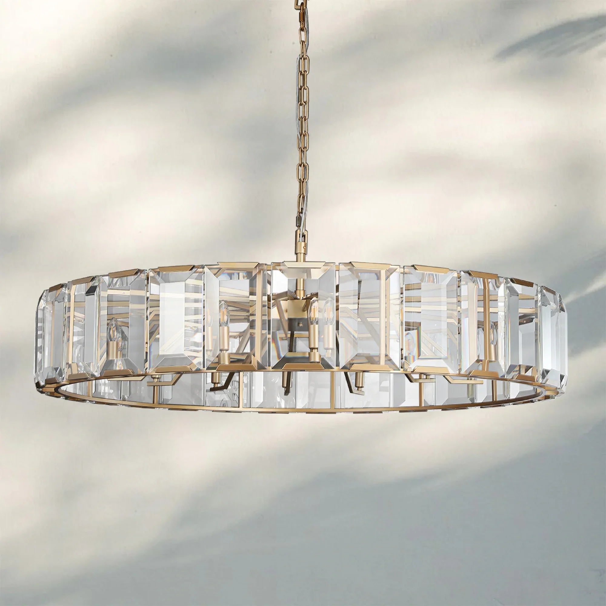 Herlow Crystal Modern Round Chandelier Elegant Ceiling Light Fixture-43''-Lacquered Burnished Brass-