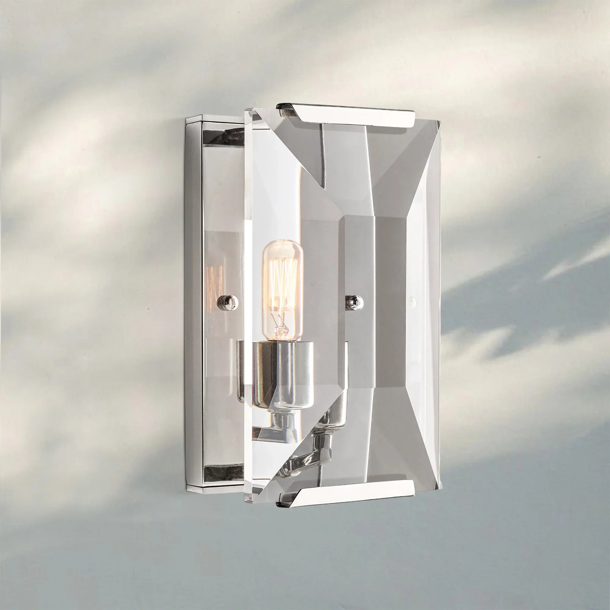 Herlow Crystal Short Wall Sconce-Polished Stainless Steel-