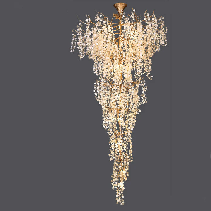 Modern Unique Artistic Flower Brass Branch Semi-flush Mount Chandelier for Living Room/ Hallway/ Entryway/ Staircase-Chandeliers-Blushlighting