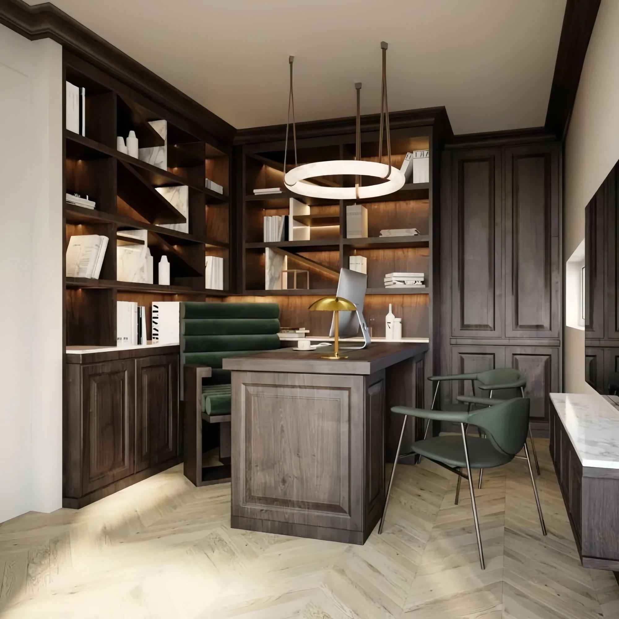 Oslo L1P Pendant Alabaster Chandelier, Halo Ring Chandelier With canopy Over Dining Table-Chandelier-Blushlighting