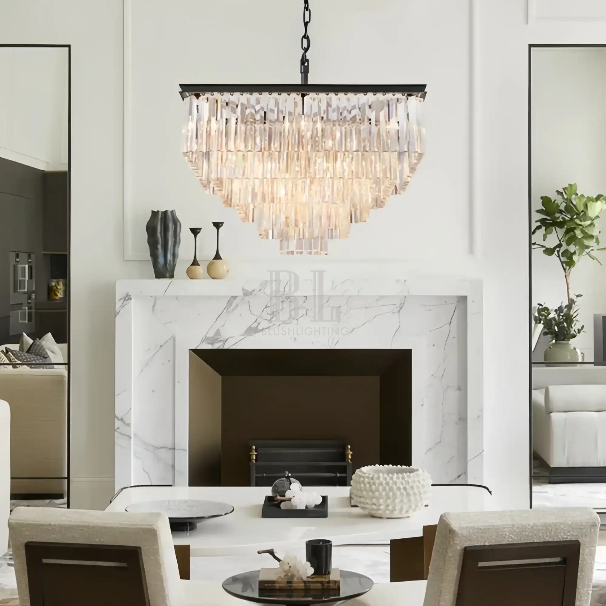 1920s Odaon Crystal Square Chandelier 22" 34" 47"-47''-Matte Black-Blushlighting