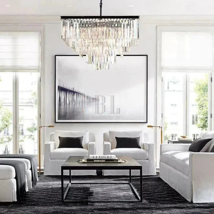 1920s Odaon Crystal Square Chandelier 22" 34" 47"-