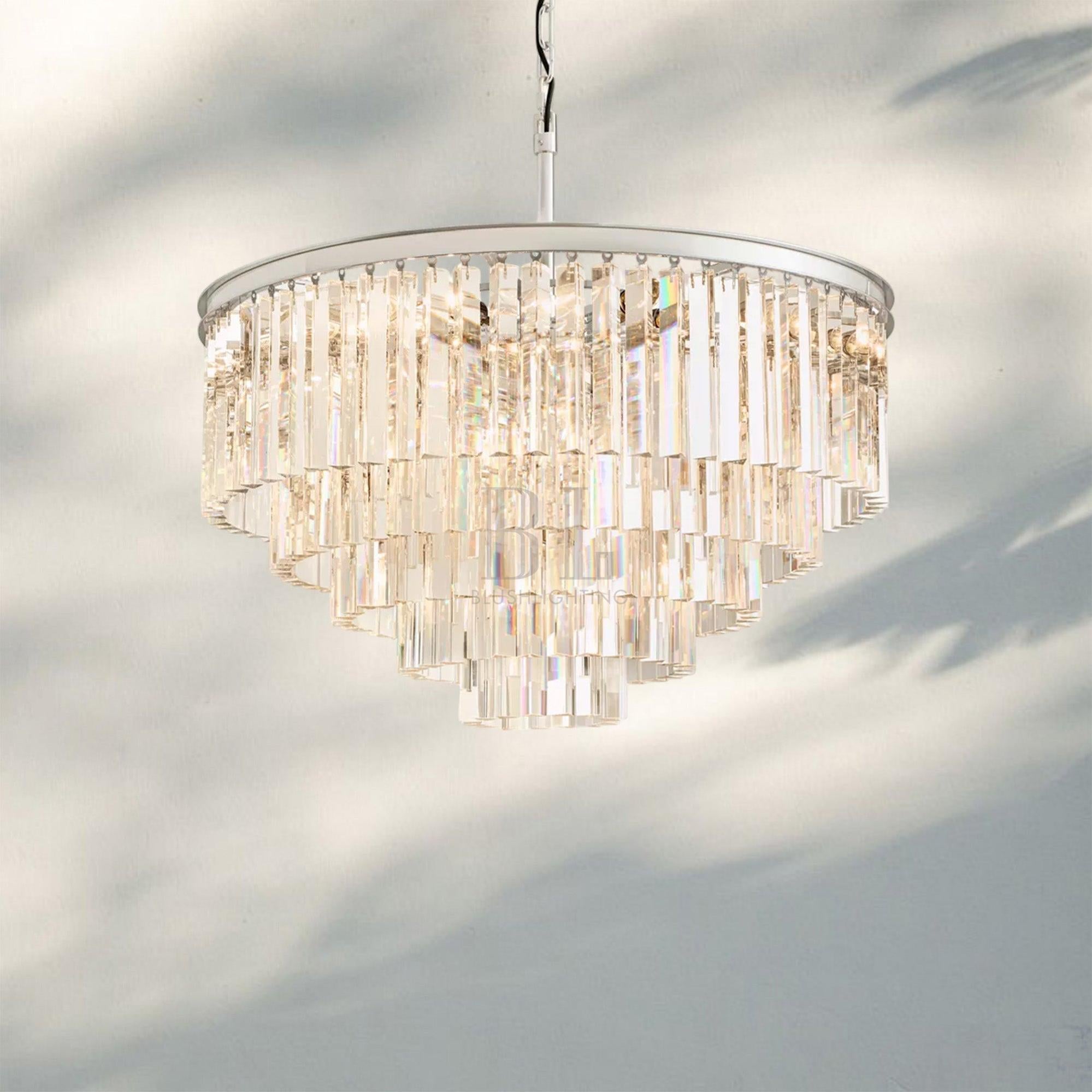 1920s Odaon Multi Tierd Round Chandelier 20"32"44"-32''-Polished Nickel-