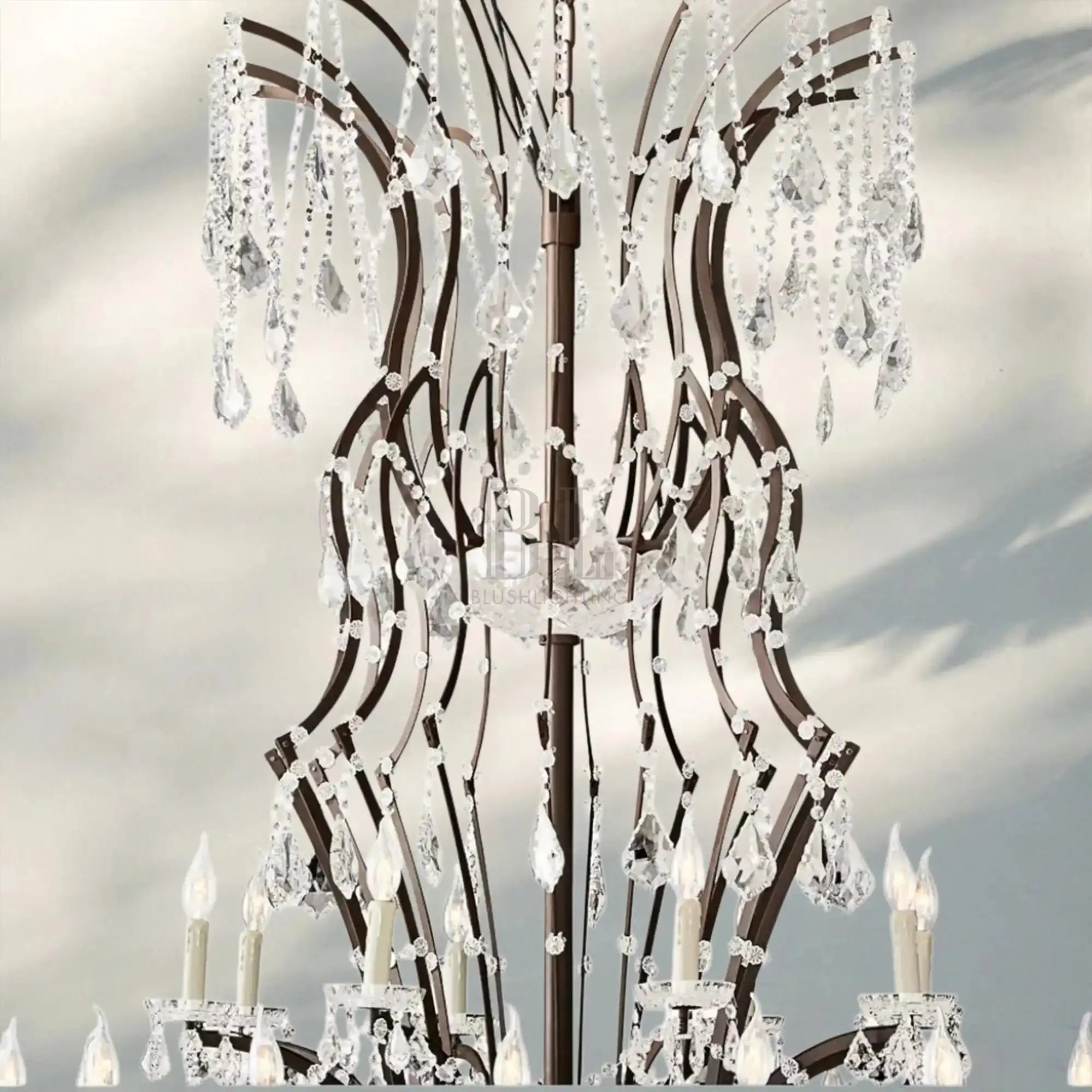 19th C. Rococa Iron & Crystal Round Chandelier 101"-