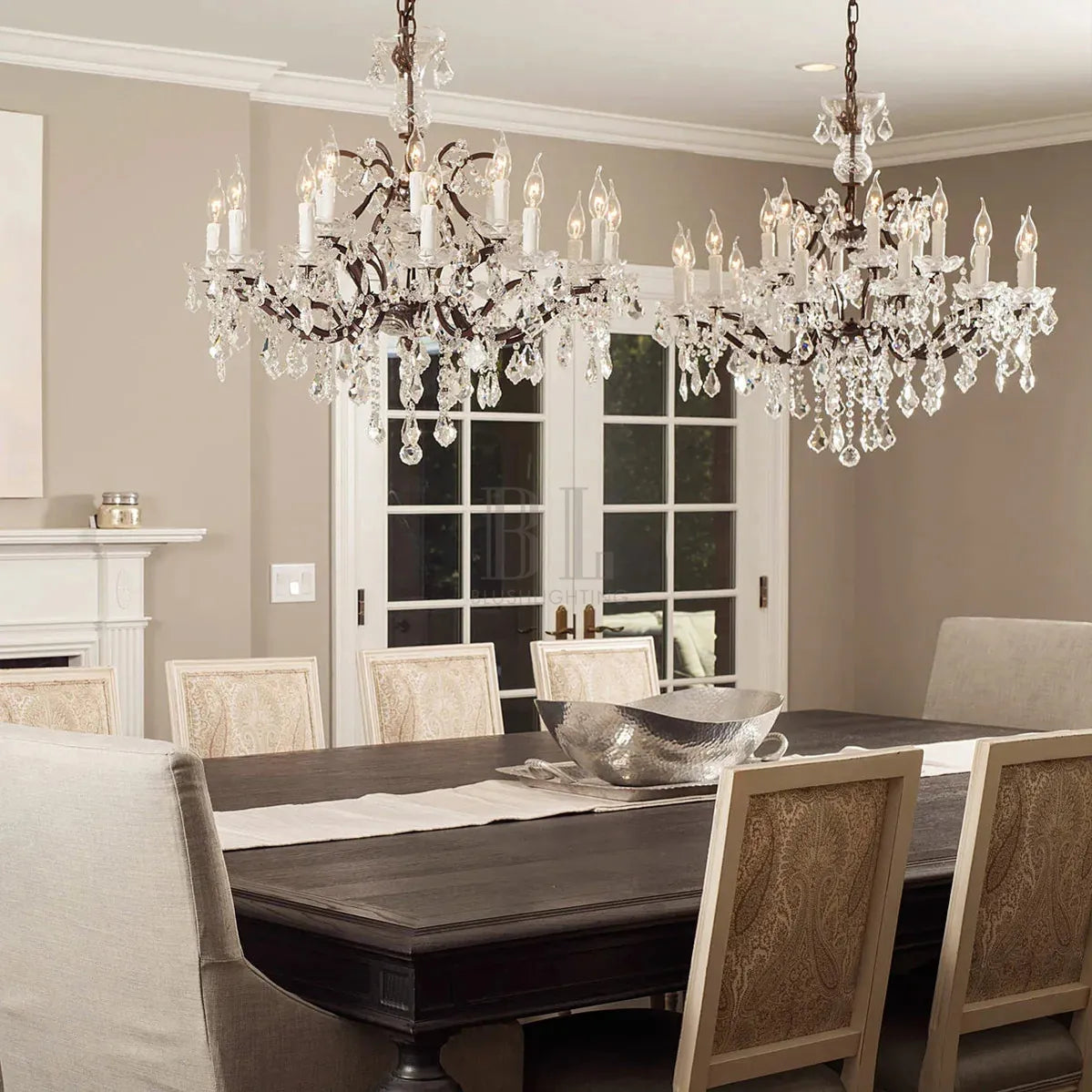 19th C. Rococa Iron & Crystal Round Chandelier 33"-Blushlighting