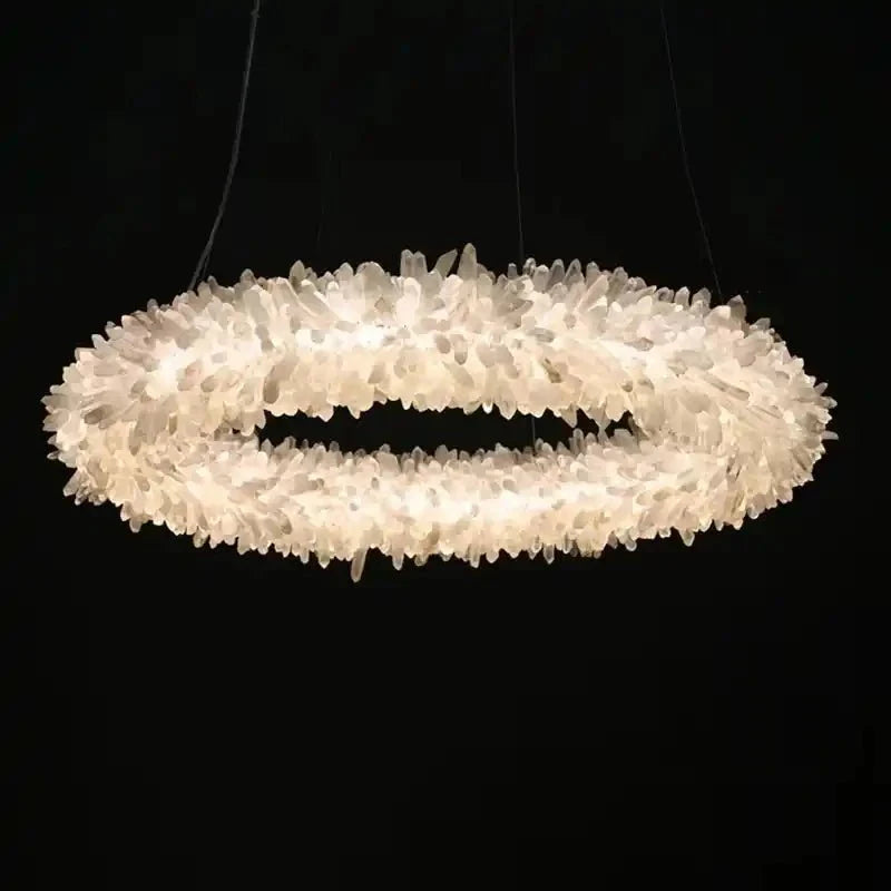 24 - 47 Inch Round Clear Geode Quartz Crystal Ring Pendant Light Modern Chandelier for Living Room - Blushlighting
