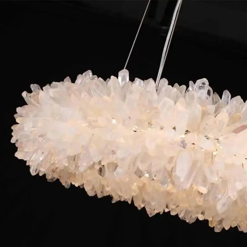 24 - 47 Inch Round Clear Geode Quartz Crystal Ring Pendant Light Modern Chandelier for Living Room - Blushlighting