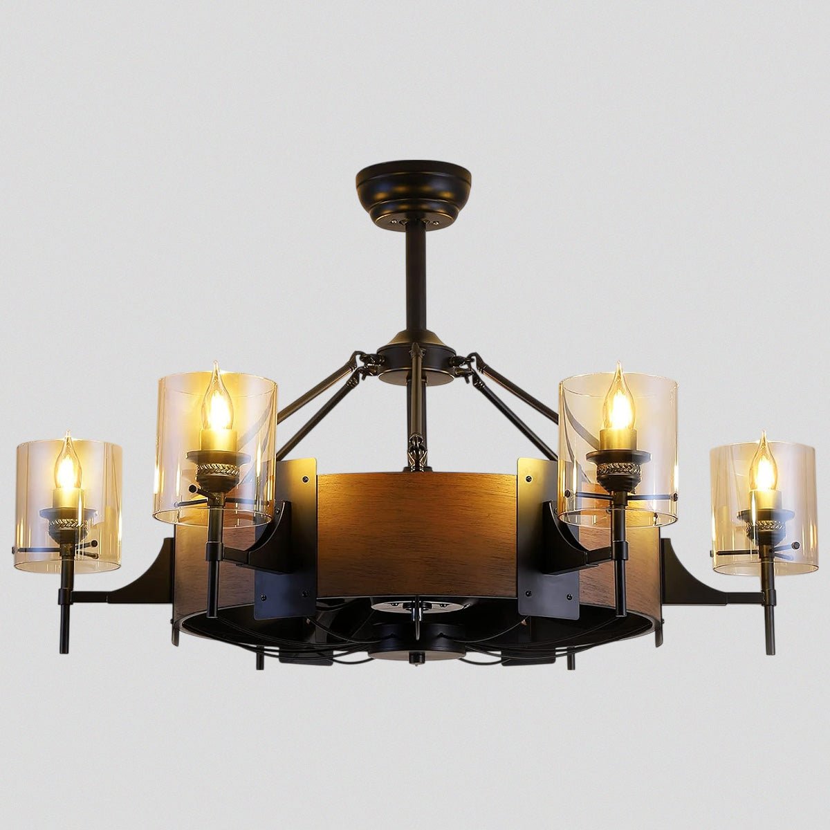 Caged Ceiling Fan with Lights Black Vintage Rustic Farmhouse Chandelier 38.5" - Blushlighting