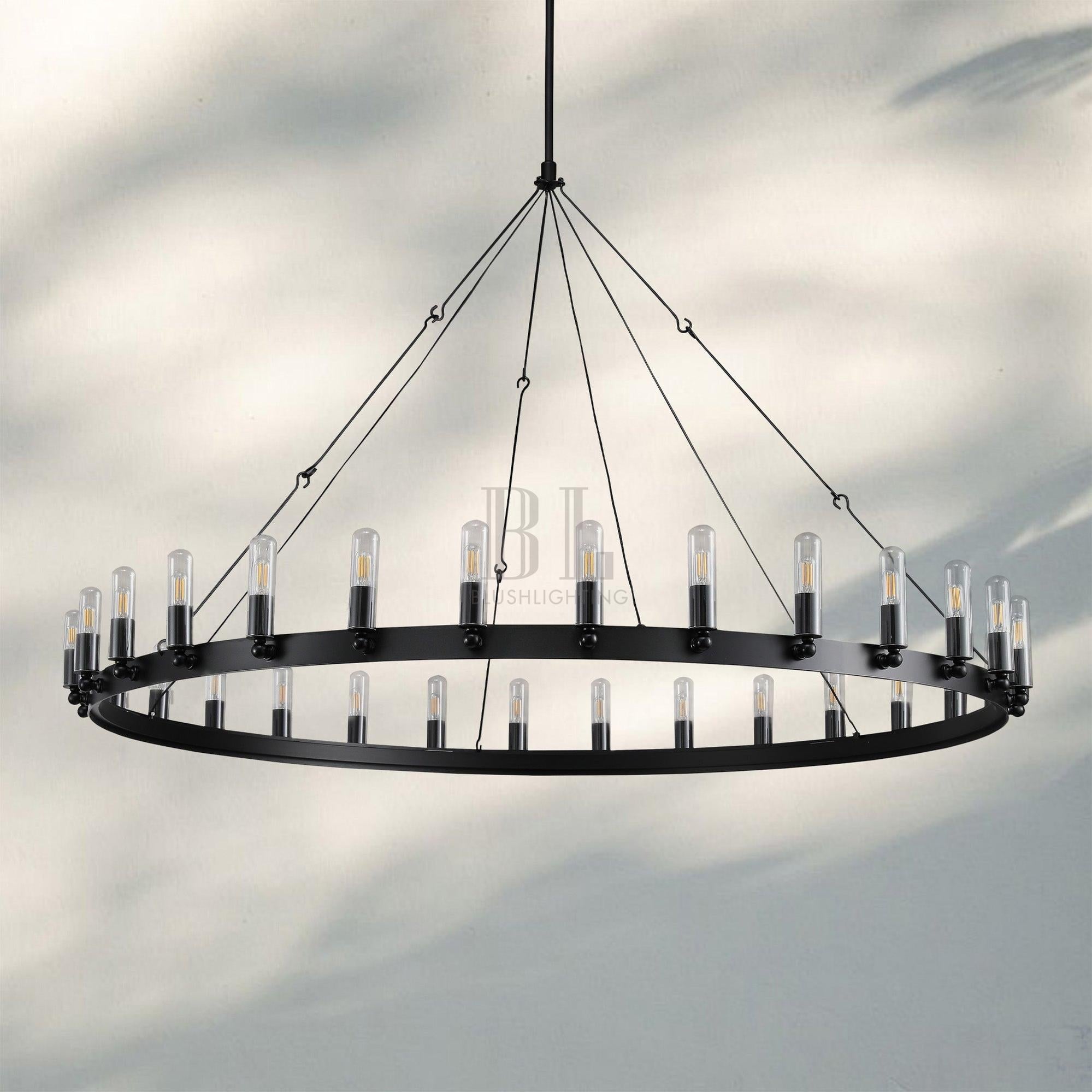 Camina Luxury Vintage Round Chandelier-Round 73'' 36-Light-Matte Black-Candelabra
