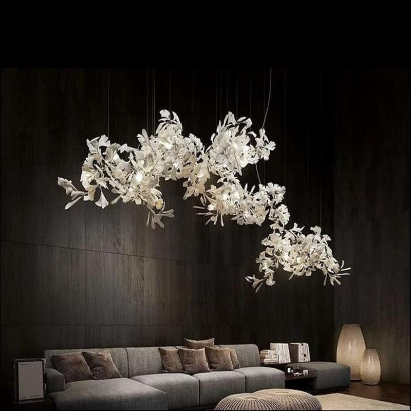 Ceramic Ginkgo Branch Chandelier Light-chandeliers for dining room,chandeliers for stairw-60" L-Blushlighting