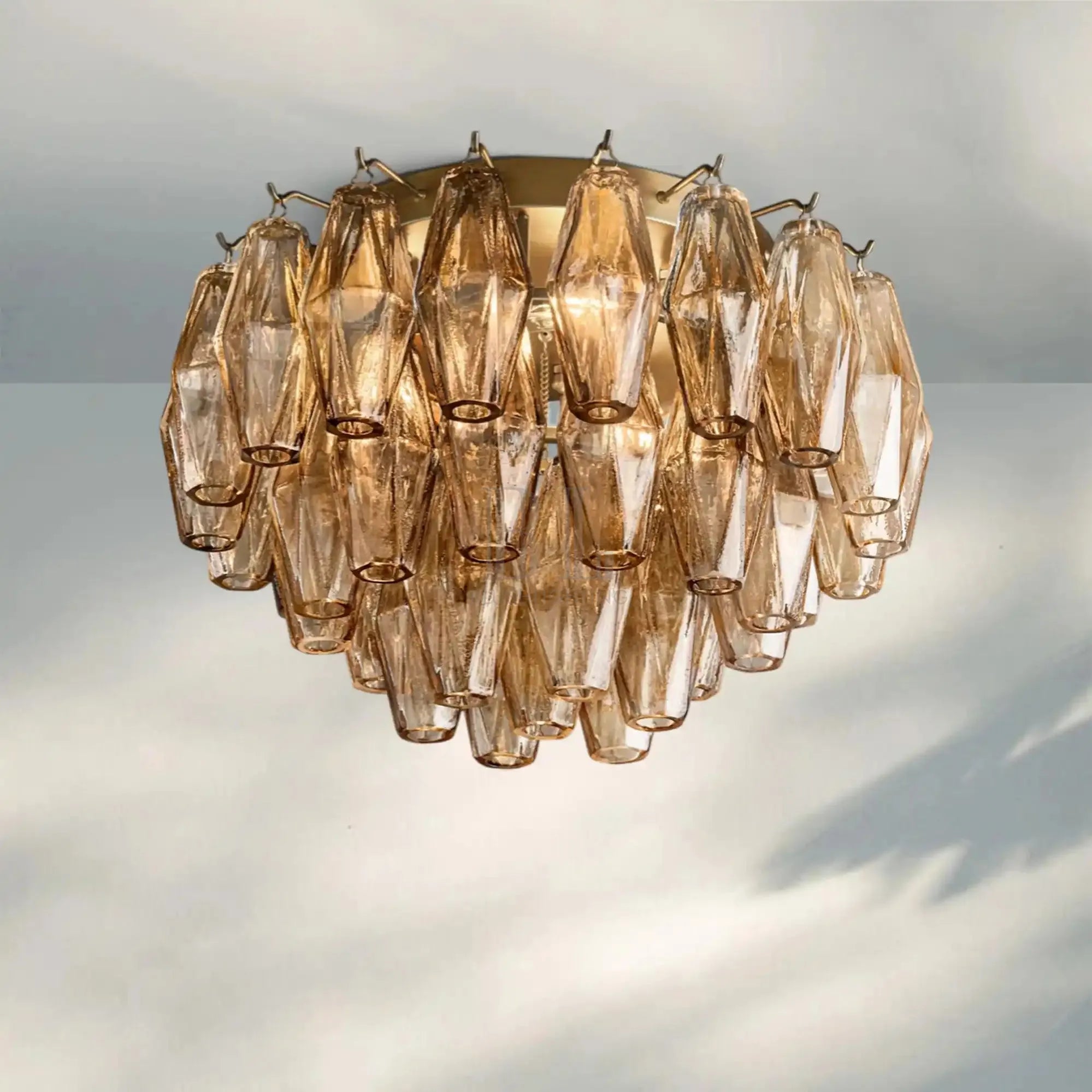 Chiare Glass Round Flush Mount 17" 24‘’-17''-Lacquered Burnished Brass-Smoke