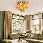 Chiare Glass Round Flush Mount 17" 24‘’-17''-Lacquered Burnished Brass-Smoke-Blushlighting