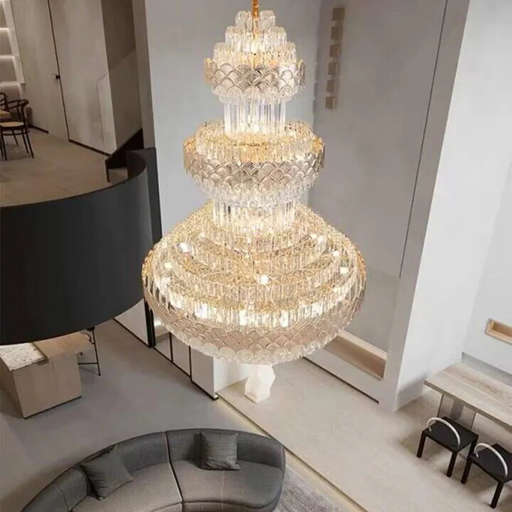Extra Large Multi - layers Gold Luxury Crystal Chandelier Modern Empire Decrative Crystal Light For Living Room/Foyer/Staircase - Blushlighting