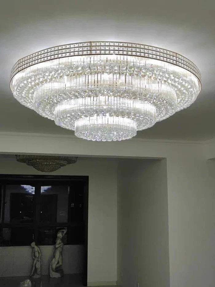 Extra Large Three Layers Round Luxury Flush Mounted Crystal Chandelier for Living Room - Blushlighting