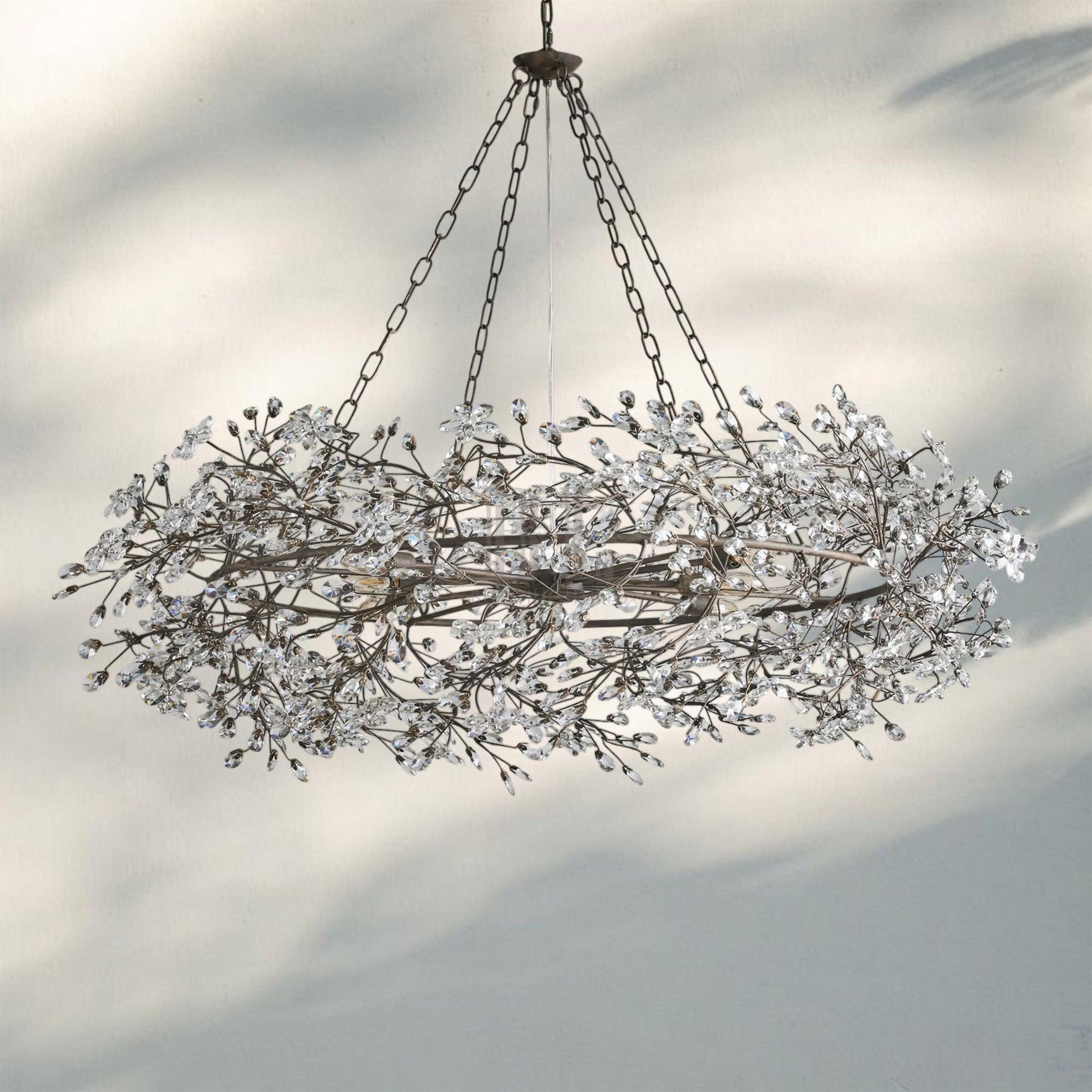 Fiore Crown Crystal Branch Chandelier 39" 48" 60“-Bronze-48"-