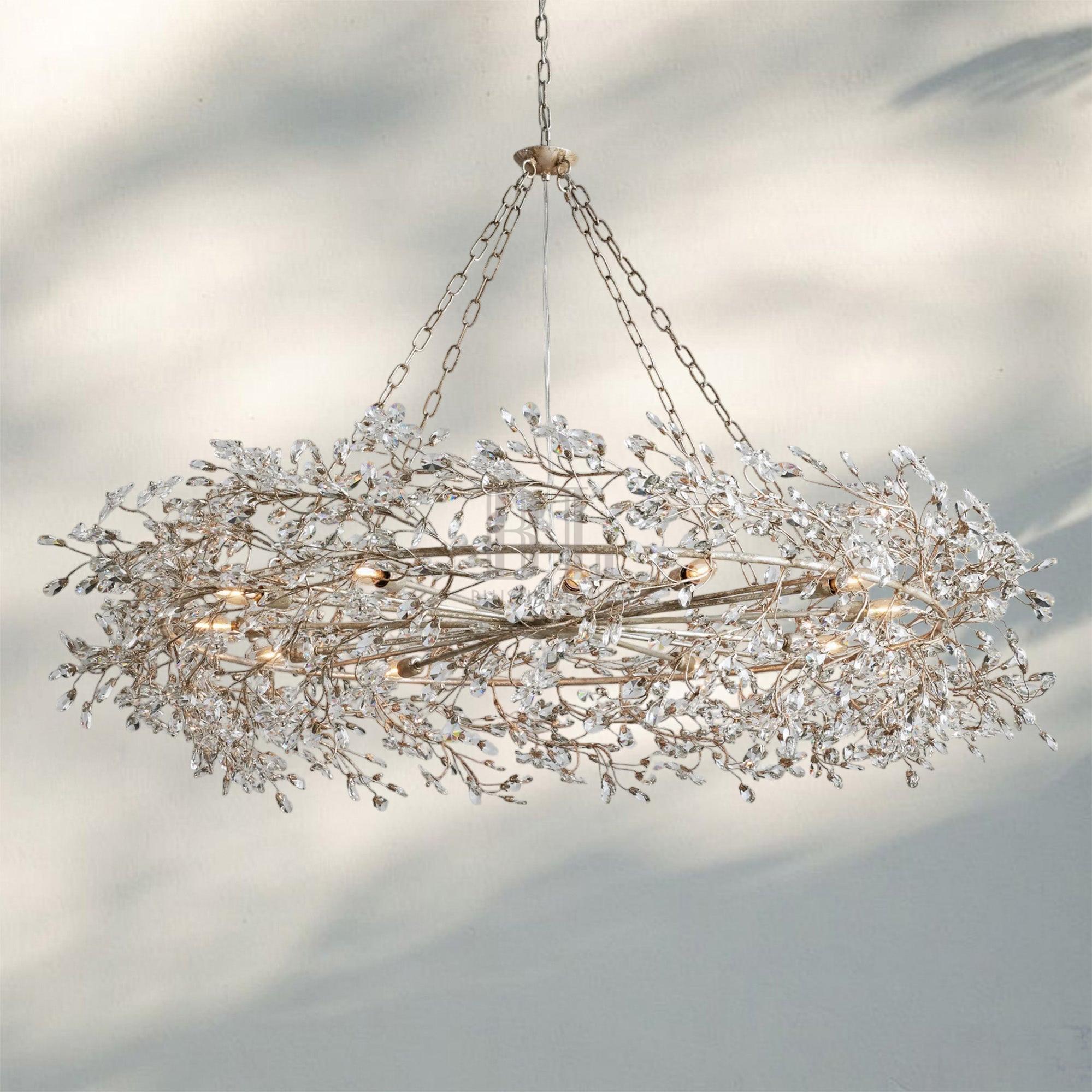 Fiore Crown Crystal Branch Chandelier 39" 48" 60“-Silver-60"-