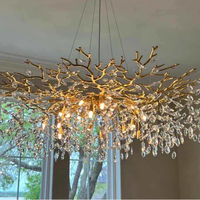 French Branch Crystal Chandelier with Elegant Crystal Leaves-Chandeliers-Blushlighting