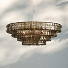 Ghiacio Glass Round Chandelier 24" 36" 48" 60"-3-Tier 24"-Brass-Smoke