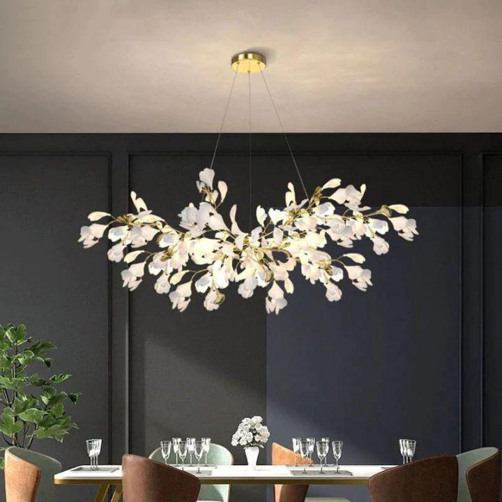 Ginkgo Branch Chandelier-chandeliers for dining room,chandeliers for stairways,chandeliers for foyer,chandeliers for bedrooms,chandeliers for kitchen,chandeliers for living room-All white leaves-L100CM (L39¼")-Blushlighting