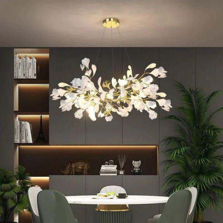 Ginkgo Branch Chandelier-chandeliers for dining room,chandeliers for stairways,chandeliers for foyer,chandeliers for bedrooms,chandeliers for kitchen,chandeliers for living room-All white leaves-L80CM (L31½")-Blushlighting
