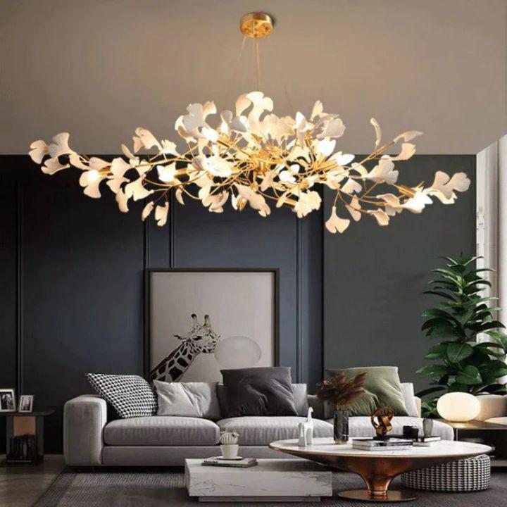 Ginkgo C Branch Chandelier-chandeliers for dining room,chandeliers for stairways,chandeliers for foyer,chandeliers for bedrooms,chandeliers for kitchen,chandeliers for living room-All white leaves-200CM (78¾")-Blushlighting