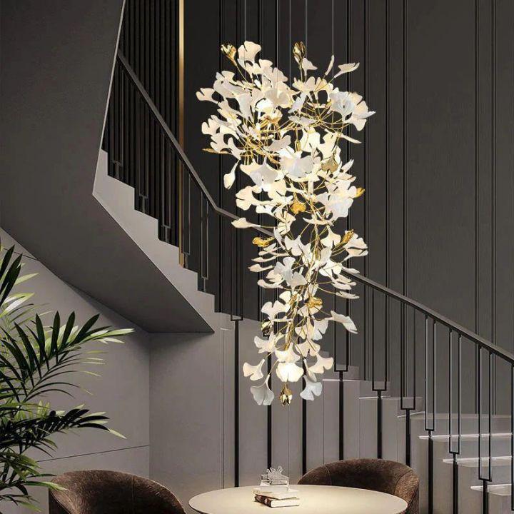 Ginkgo Cascading A Branch Chandelier-chandeliers for dining room,chandeliers for stairways,chandeliers for foyer,chandeliers for bedrooms,chandeliers for kitchen,chandeliers for living room-All white leaves-H150CM (H59")-Blushlighting