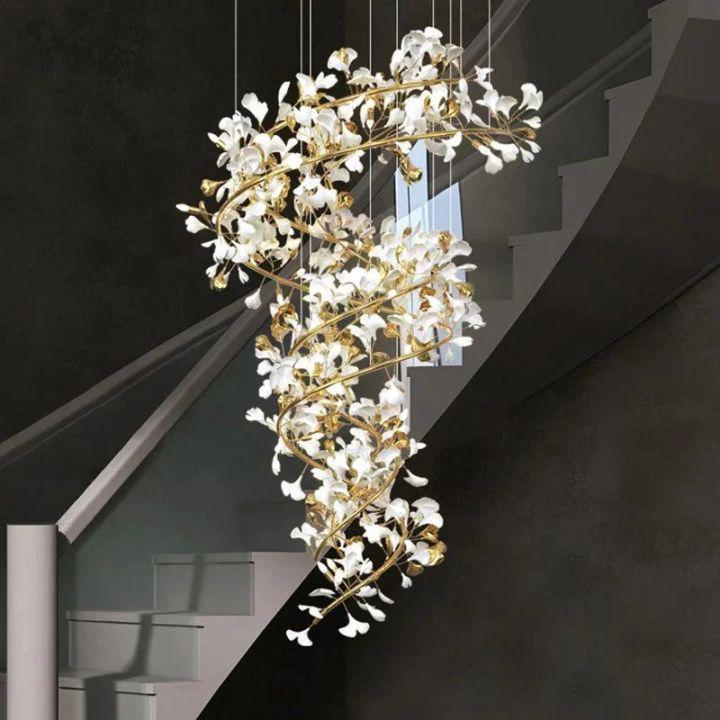 Ginkgo Cascading B (Spiral) Branch Chandelier-chandeliers for dining room,chandeliers for stairways,chandeliers for foyer,chandeliers for bedrooms,chandeliers for kitchen,chandeliers for living room-Blushlighting