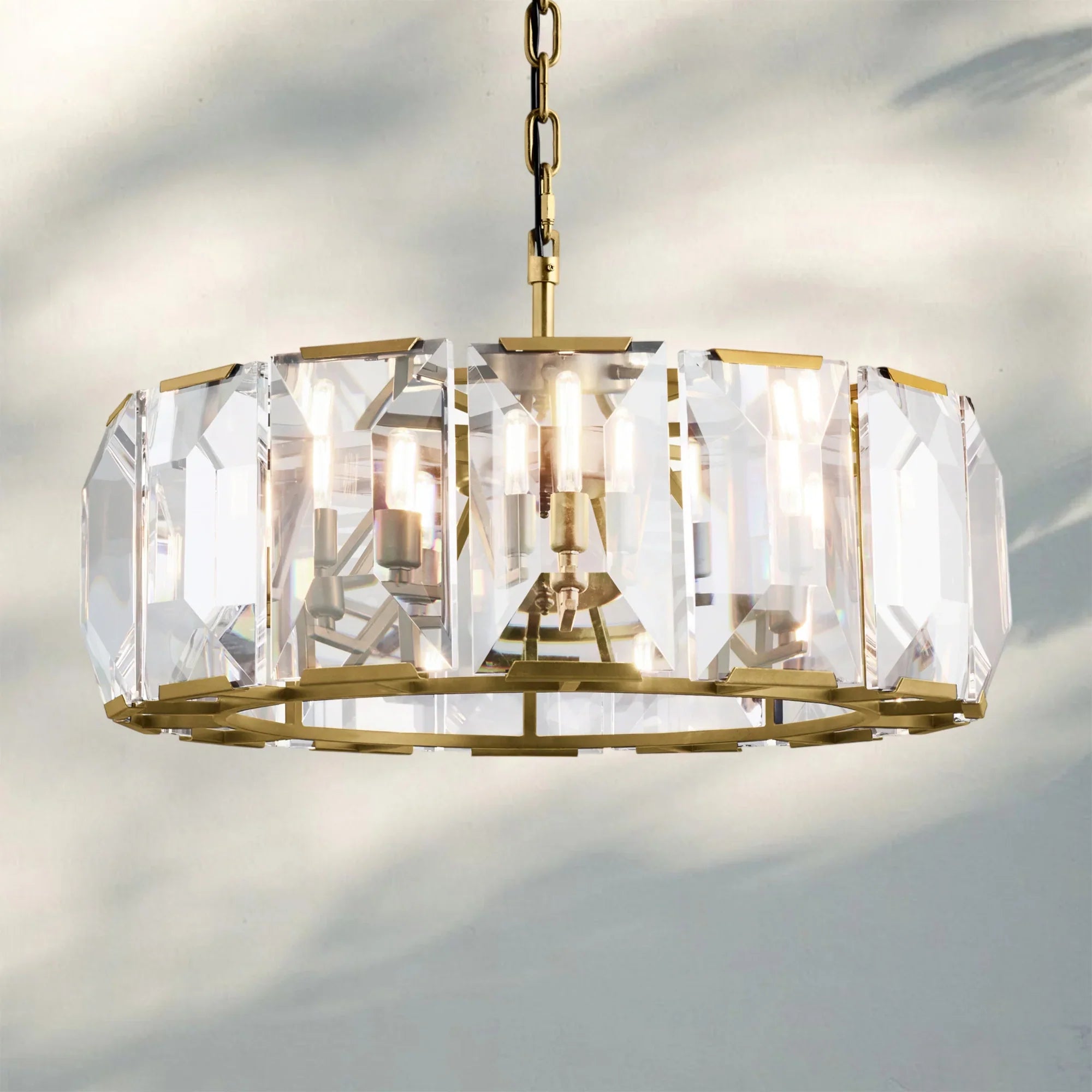 Herlow Crystal Modern Round Chandelier Elegant Ceiling Light Fixture-31''-Lacquered Burnished Brass-