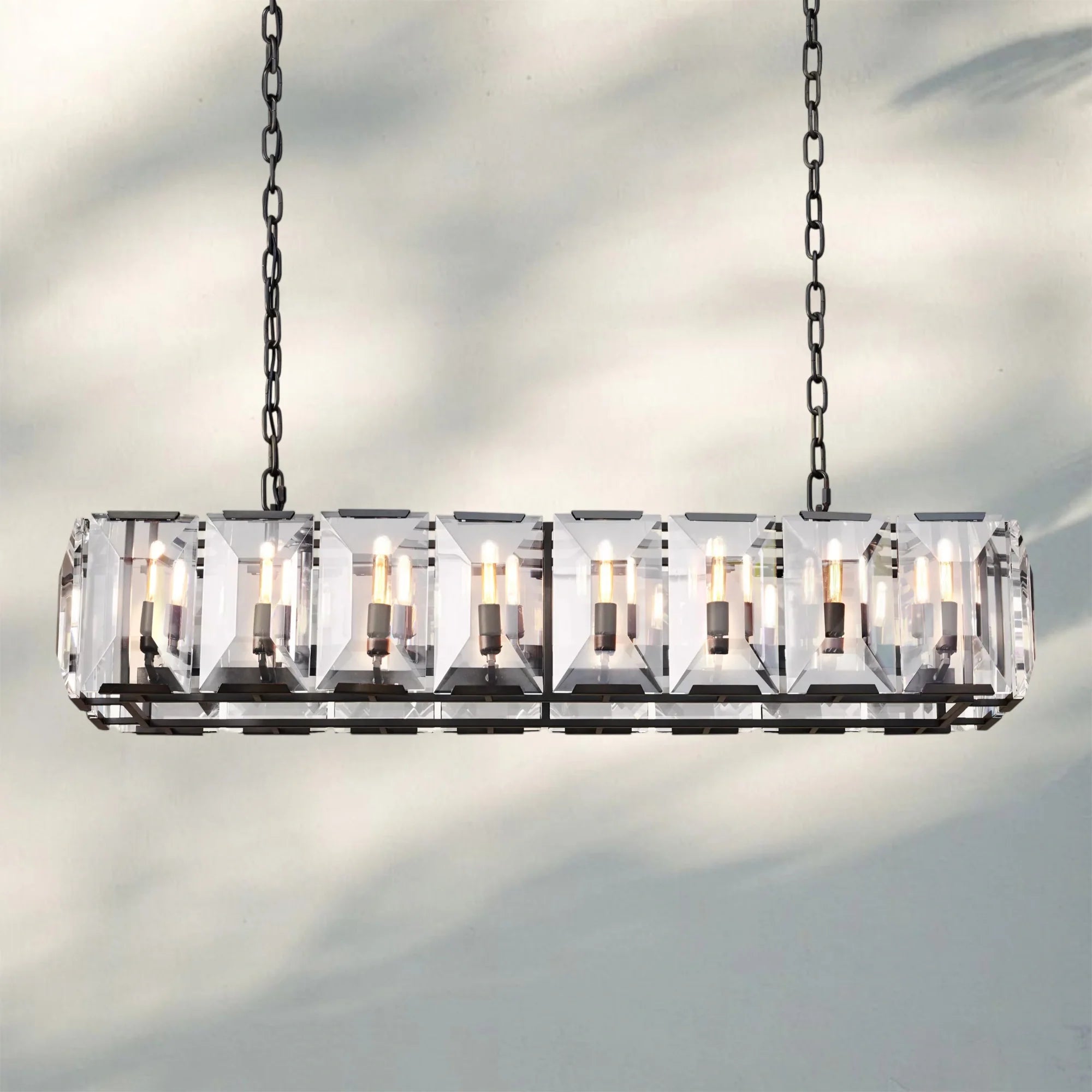 Herlow Crystal Rectangle Chandelier Elegant Ceiling Light Fixture for Dining Room-54‘’-Matte Black-Blushlighting