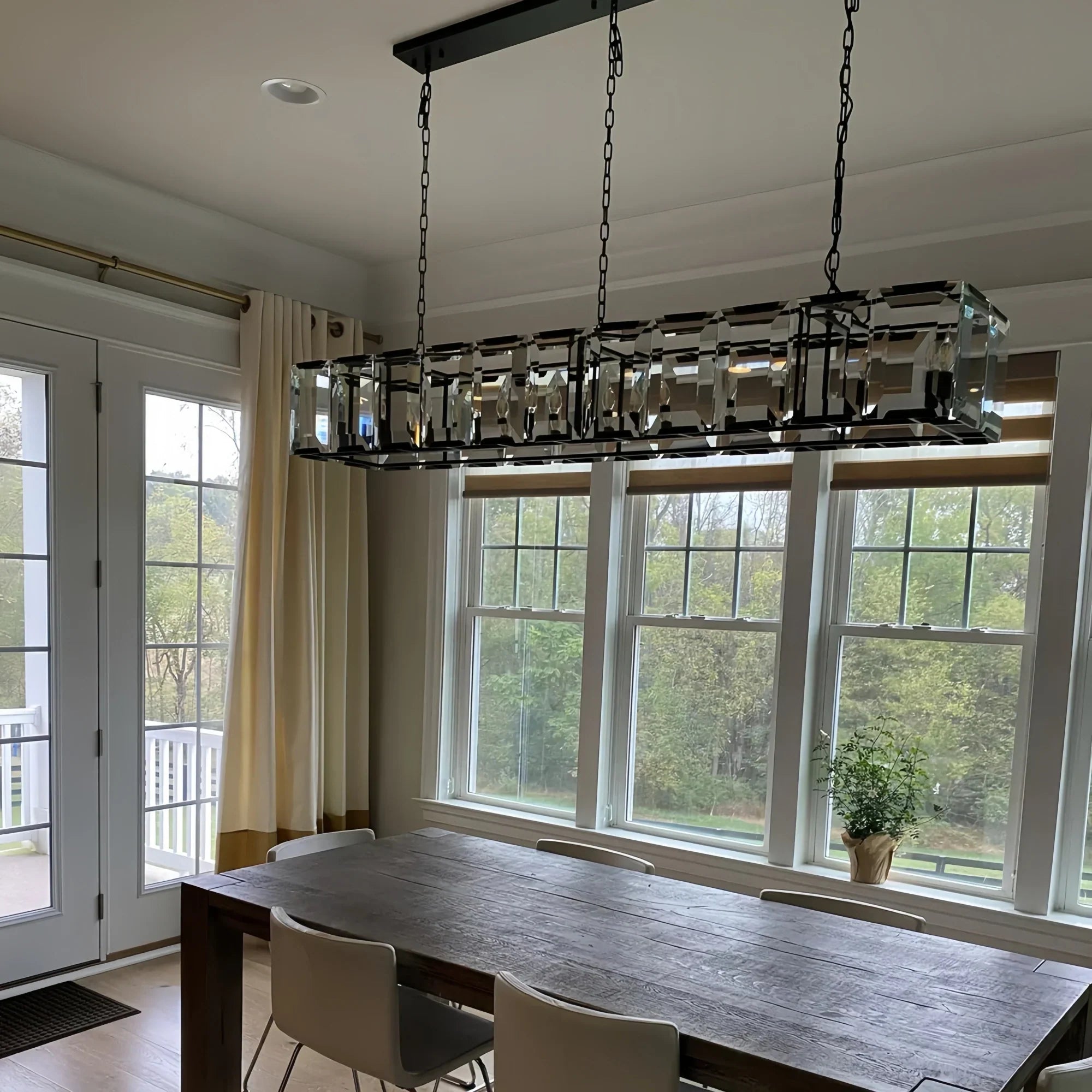 Herlow Crystal Rectangle Chandelier Elegant Ceiling Light Fixture for Dining Room-