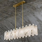 Jean Modern Marble Alabaster Linear Chandelier Over Dining Table chandelier Kevin Studio Inc