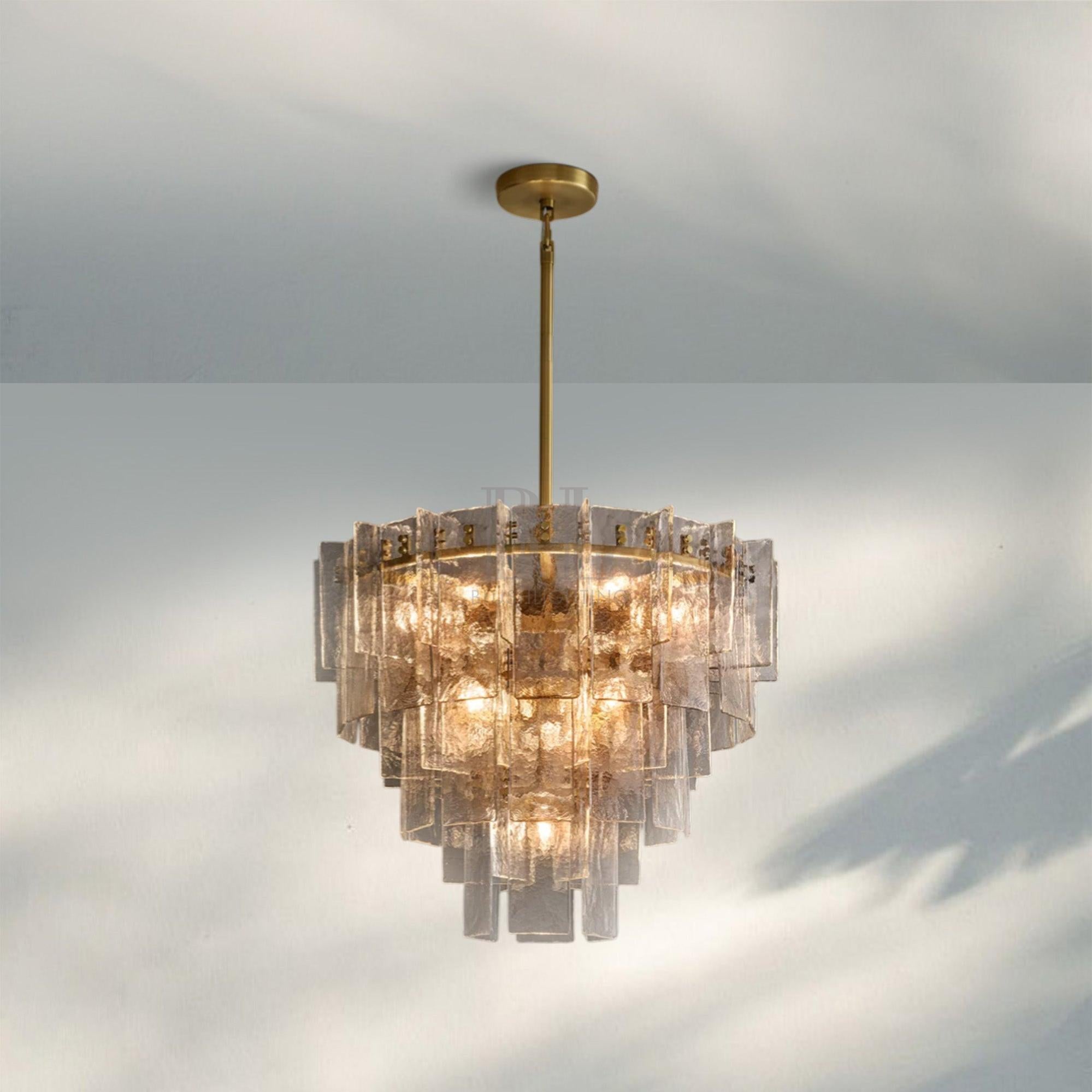 Lattic Glass Tiered Round Chandelier 36'' 47''-36''-Smoke-Brass
