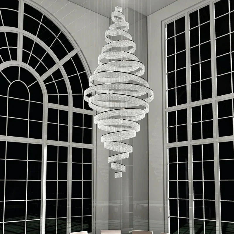 Long Crystal Tassel Rings Chandelier Extra Large Living Room Staircase High Ceiling Lighting Fixture - Blushlighting