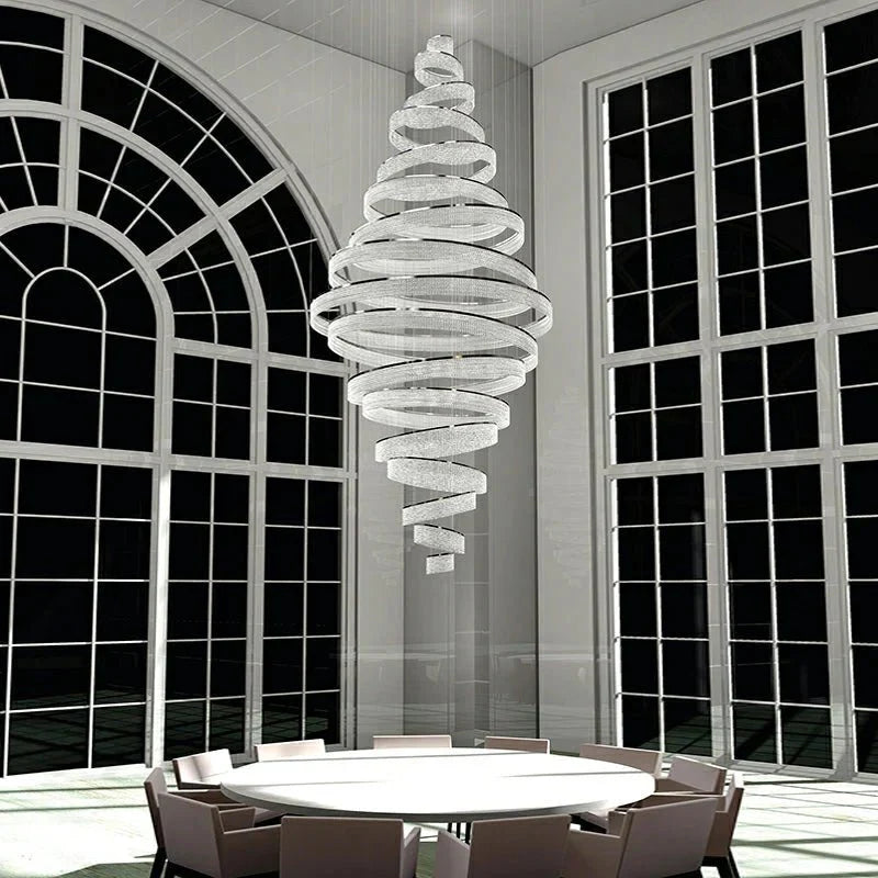 Long Crystal Tassel Rings Chandelier Extra Large Living Room Staircase High Ceiling Lighting Fixture - Blushlighting