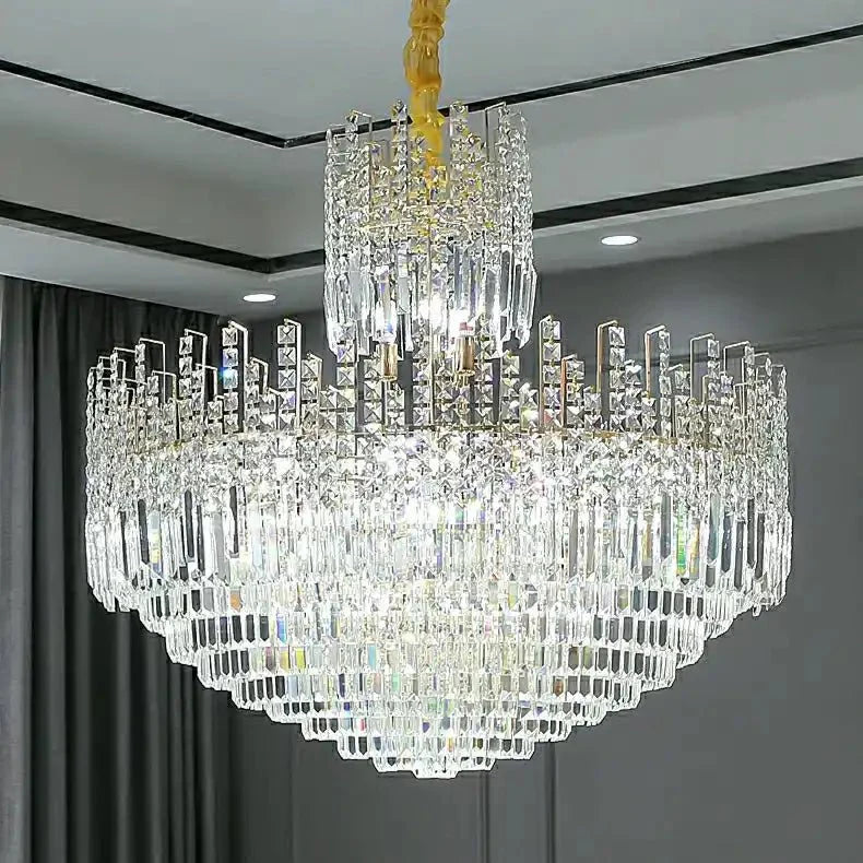 Luxury Hotel Hallway Ceiling Lighting Fixture Large Round Crystal Chandelier - Blushlighting