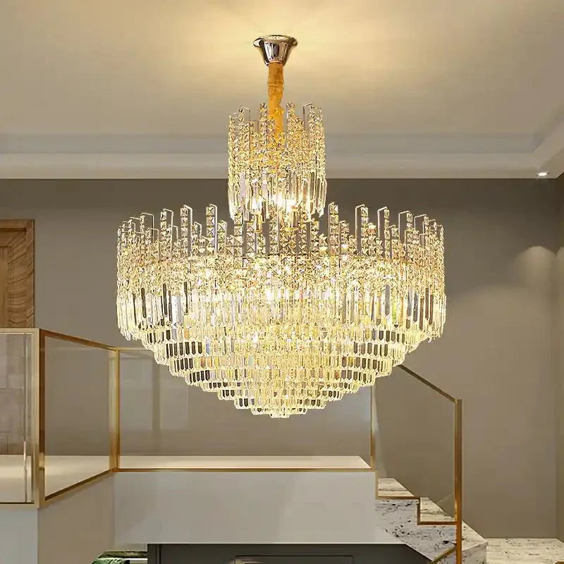 Luxury Hotel Hallway Ceiling Lighting Fixture Large Round Crystal Chandelier - Blushlighting