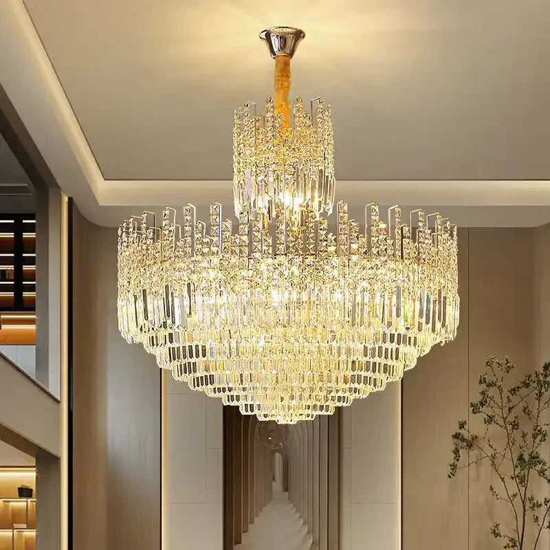 Luxury Hotel Hallway Ceiling Lighting Fixture Large Round Crystal Chandelier - Blushlighting