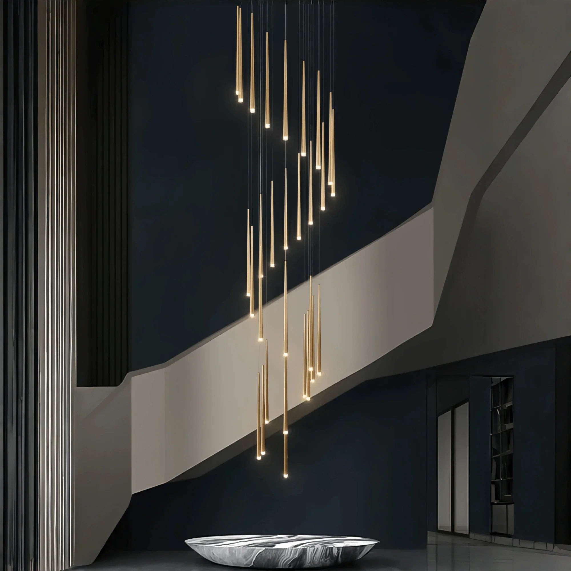 Minimalism Foyer Staircase Chandelier Ceiling Pendant Lighting Fixture For Living Room Entryway In Gold/ Black Finish - Blushlighting