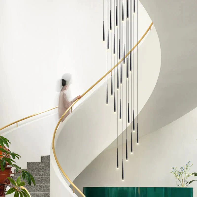 Minimalism Foyer Staircase Chandelier Ceiling Pendant Lighting Fixture For Living Room Entryway In Gold/ Black Finish - Blushlighting