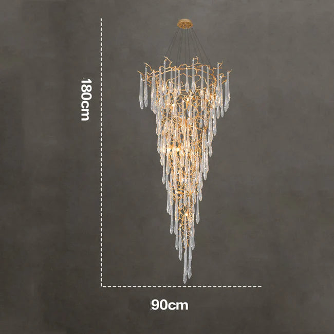 Modern Crystal Droplet Branch Staircase Chandelier-Blushlighting