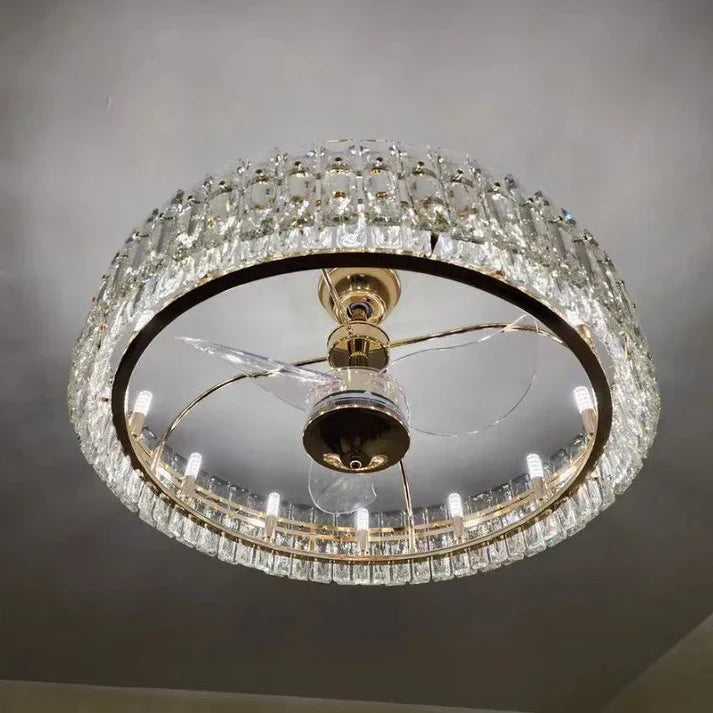 Modern Invisible Blade Fan Light Crystal Chandelier for Living/Dining Room/Bedroom-