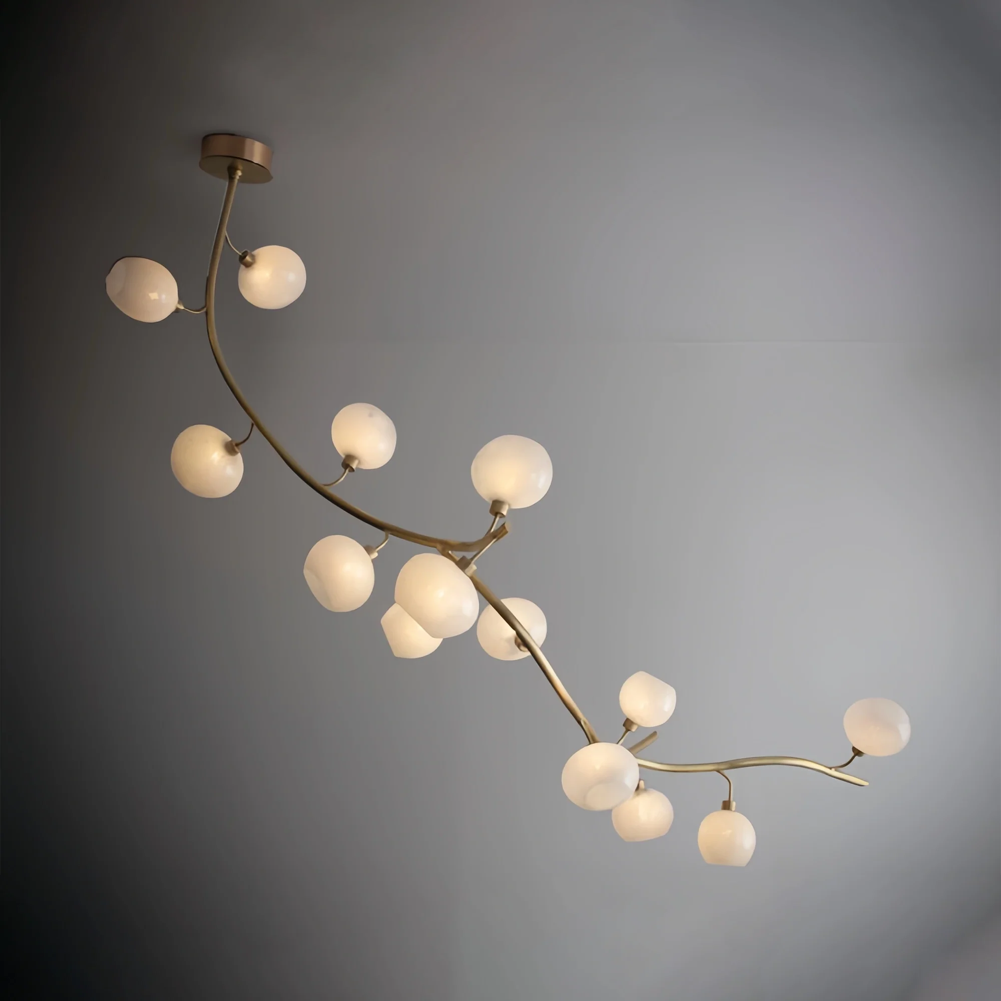 Modern Linear Brass Branches Chandelier for Dining Room-L83.5"*W55"*H75.5"-Dimmable Warm Light-Blushlighting